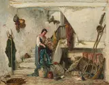 Henri-Arthur Bonnefoy, Genre scene with maid, 1863, oil on cardboard