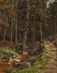 Hermann Schnee, Forest with stream, oil on canvas