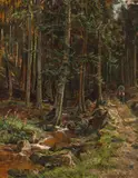 Hermann Schnee, Forest with stream, oil on canvas