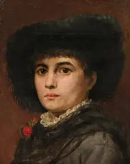 Hans Makart, Portrait of a lady with a hat, oil on paper on canvas