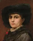 Hans Makart, Portrait of a lady with a hat, oil on paper on canvas