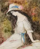Bernard Charoy, Girl in a white dress, oil on canvas