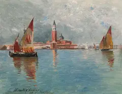 Venice, view of San Giorgio Maggiore by Oszkár Mendlik, 1893, oil on panel; unframed, sold Jul 2021