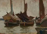 Sailboats in the harbour by Carl O’Lynch of Town, oil on canvas on cardboard, sold Jul 2021