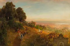 Oswald Achenbach, Evening mood in the Alban Mountains, oil on canvas