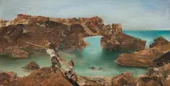 Anton Romako, Italian fisherman boy and girl on the rocky coast of Capri, c. 1880, oil on canvas