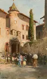 Robert Russ, In front of the city gate. Street in a mediterranean city (study)