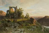 Hugo Darnaut, Landscape with ruins of a church, 1876, oil on canvas