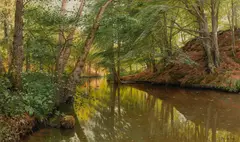 Peder Mørk Mønsted, Spring day at the forest stream, 1904, oil on canvas