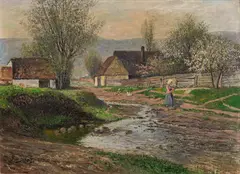 Peter Jaroš, Spring landscape, oil on canvas