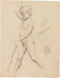 Gustav Klimt, Naked boy striding to the left, arm, hand and leg studies
