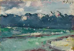 Anton Faistauer, Landscape with "Steinernes Meer, 1910, oil on canvas on cardboard