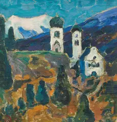 Artur Nikodem, Church and mountains in Tyrol, 1922, oil on canvas