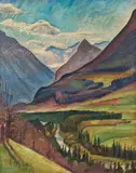 Albert Birkle, Mountain valley, c. 1932, oil on cardboard