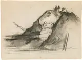 Herbert Boeckl, House on the mountain, 1947, charcoal on paper