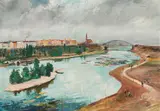Ernst Huber, Blick vom Hubertusdamm nach Floridsdorf, 1936, oil on canvas