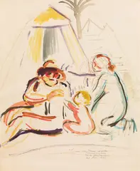 Anton Faistauer, Rest on the flight, 1923, watercolour, chalk on paper