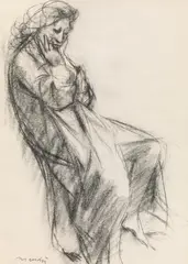 Giacomo Manzù, Sitting woman, black chalk on paper
