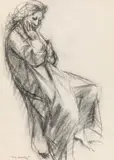 Giacomo Manzù, Sitting woman, black chalk on paper