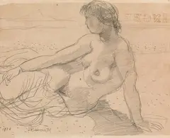 Female nude by Maurice Barraud, 1928, pencil on Ingres paper, sold Jul 2021