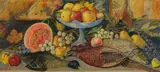 Leo Perlberger, Still life with fruit, poultry and fish, 1931, oil on canvas