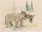 Two donkeys in Split by Ludwig Heinrich Jungnickel, watercolour and black chalk on paper; unframed, sold Jul 2021