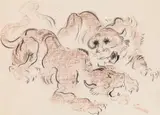 Scuffling tigers by Ludwig Heinrich Jungnickel, black chalk and coloured chalk on paper, sold Jul 2021