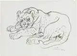 Gefleckte Wildkatze by Ludwig Heinrich Jungnickel, charcoal on paper; unframed, sold Jul 2021