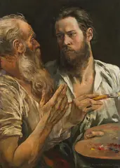 August Eduard Wenzel, The conversation, 1944, oil on cardboard