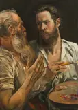 August Eduard Wenzel, The conversation, 1944, oil on cardboard