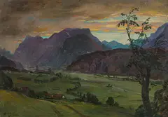 Thomas Riss, Evening in the Inntal, 1946, oil on cardboard