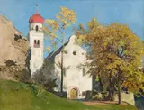 Church of Ampass near Hall in Tyrol by Gottlieb Theodor Kempf von Hartenkampf, 1917, oil on panel, sold Jul 2021