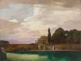 Eduard Kasparides, Italian landscape in the evening light, oil on canvas