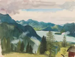 Ferdinand Kitt, Landscape with Wolfgangsee, watercolour on paper