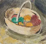 Hans Berger, Fruit basket, mixed media on insulation board