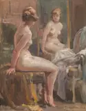 Frédéric Dufaux, Female nude, sitting in front of a mirror, 1928, oil on canvas