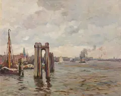 Franz Gruber-Gleichenberg, Im Hamburger Hafen, oil on canvas