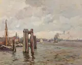 Franz Gruber-Gleichenberg, Im Hamburger Hafen, oil on canvas