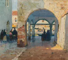 Franz Gruber-Gleichenberg, Street scene in Venice, oil on canvas