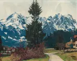 Carl Reiser, Mountain landscape with houses, oil on canvas