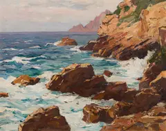 Franz Gruber-Gleichenberg, Rocky coast, oil on canvas