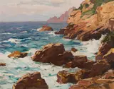 Franz Gruber-Gleichenberg, Rocky coast, oil on canvas