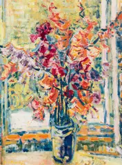 Bouquet of flowers in a vase by Bohumír Dvorský, oil on plate, sold Jul 2021