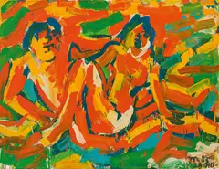 Otto Muehl, A couple in green, 1983, oil on canvas; unframed