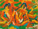 Otto Muehl, A couple in green, 1983, oil on canvas; unframed