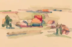Maria Lassnig, Untitled (Landscape study), watercolour on paper; unframed