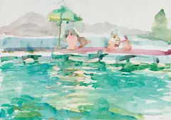 Maria Lassnig, Wörthersee, 1973, watercolour on paper; framed