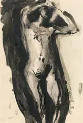 Maria Lassnig, Untitled (Nude), c. 1947, India ink on paper; framed