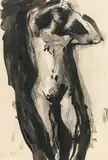 Maria Lassnig, Untitled (Nude), c. 1947, India ink on paper; framed
