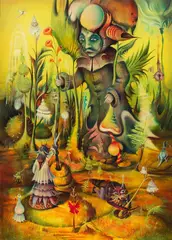 Plant doctor by Karl Hodina, oil and tempera on canvas on wood; framed, sold Jul 2021